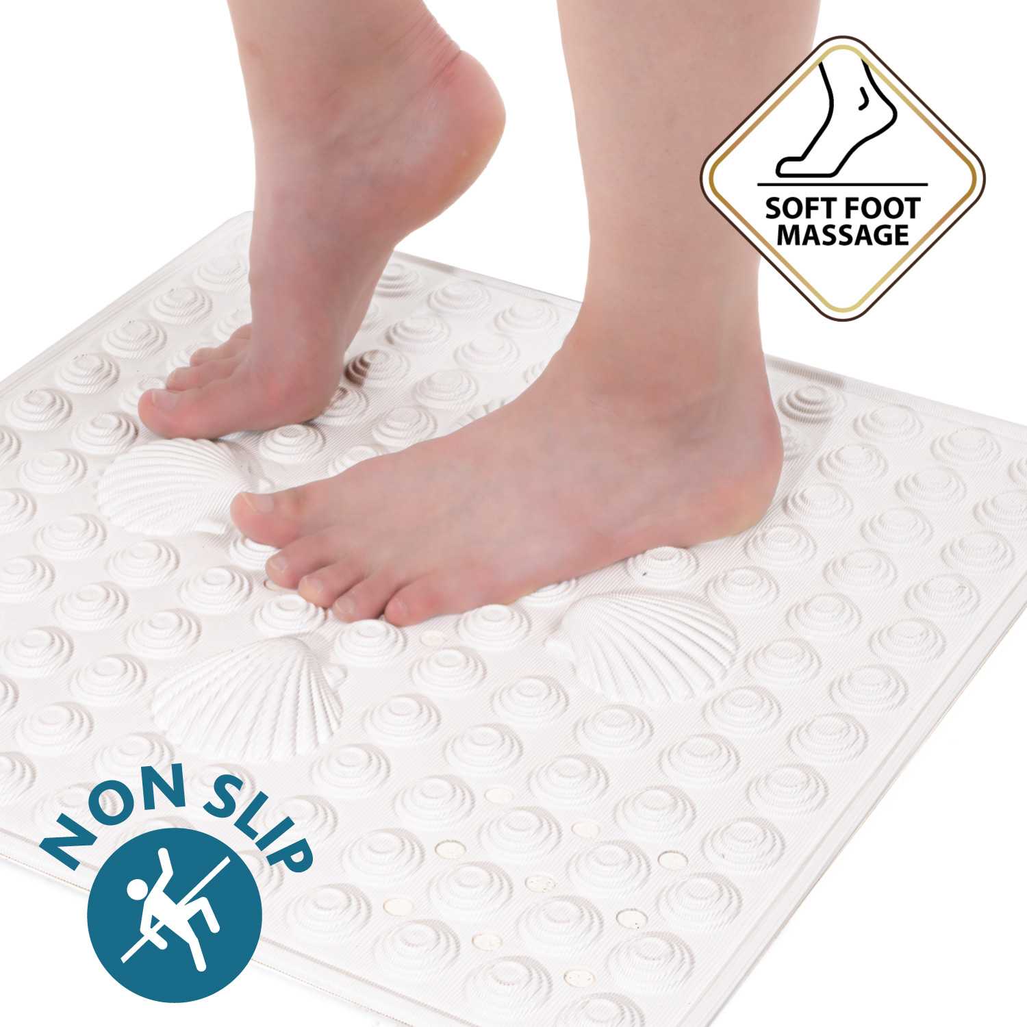 Non Slip Shower Mat, 48x48cm, Mildew Resistant, Machine Washable, White, Made in Italy, Tatkraft Shell, 6