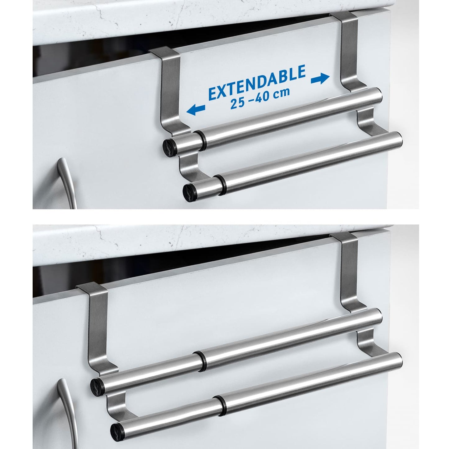 Extendable Over Cabinet Door Towel Rail, 25-40cm, Tatkraft Double, 5