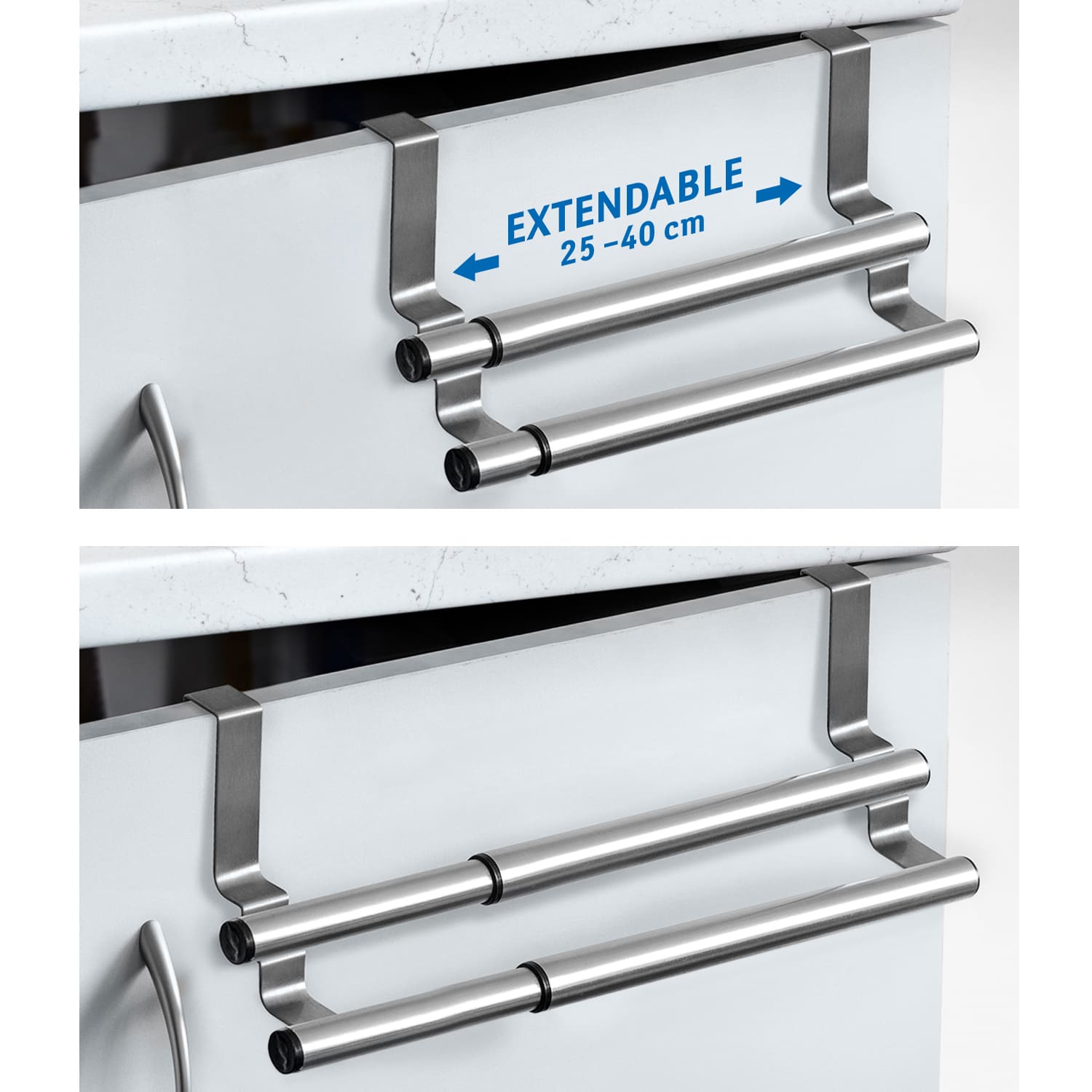 Extendable Over Cabinet Door Towel Rail, 25-40cm, Tatkraft Double, 5