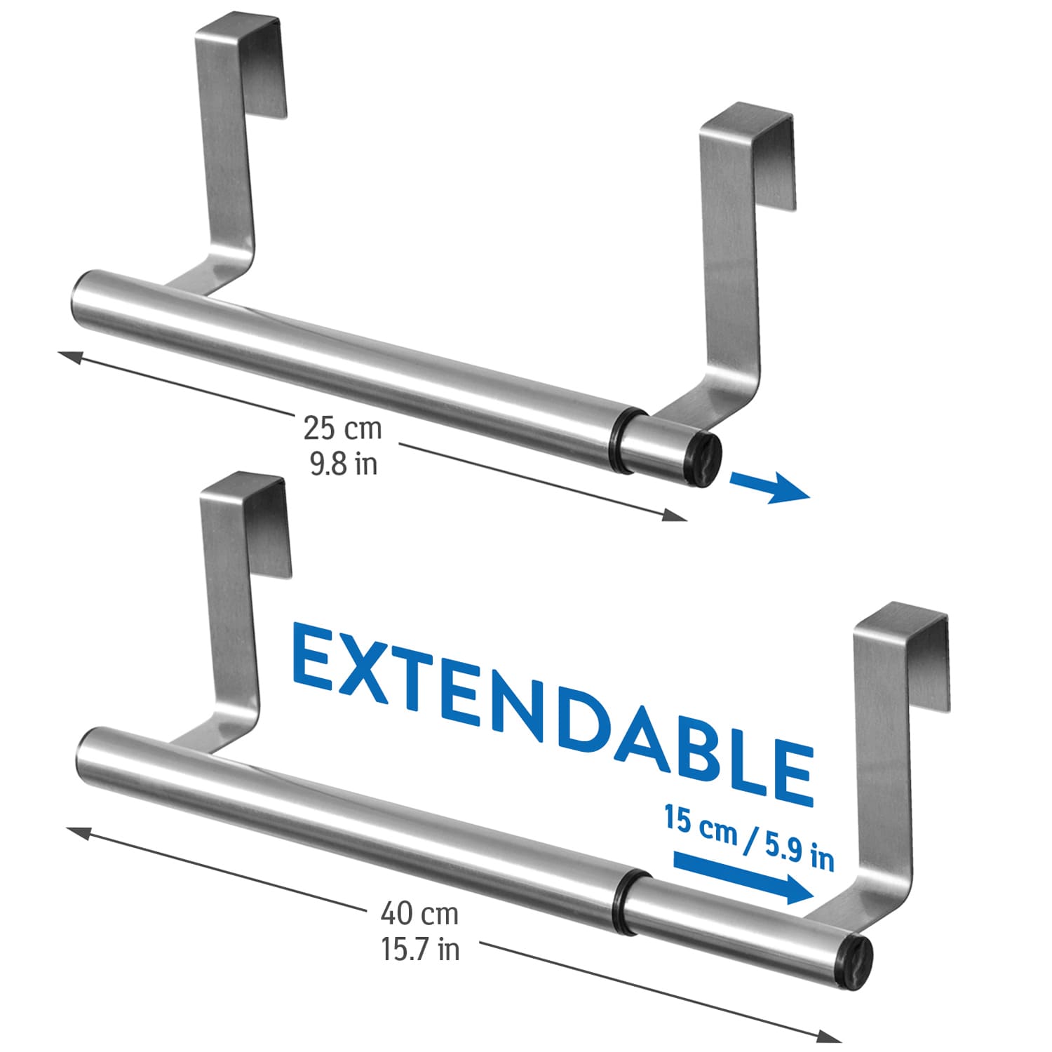 Extendable Over The Door Towel Rail, Stainless Steel, L25-40cm, Tatkraft Spread, 4