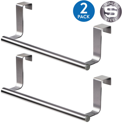 2 Pack Over the Door Towel Rail for Kitchens and Bathrooms, Stainless Steel, Tatkraft Horizon, 1