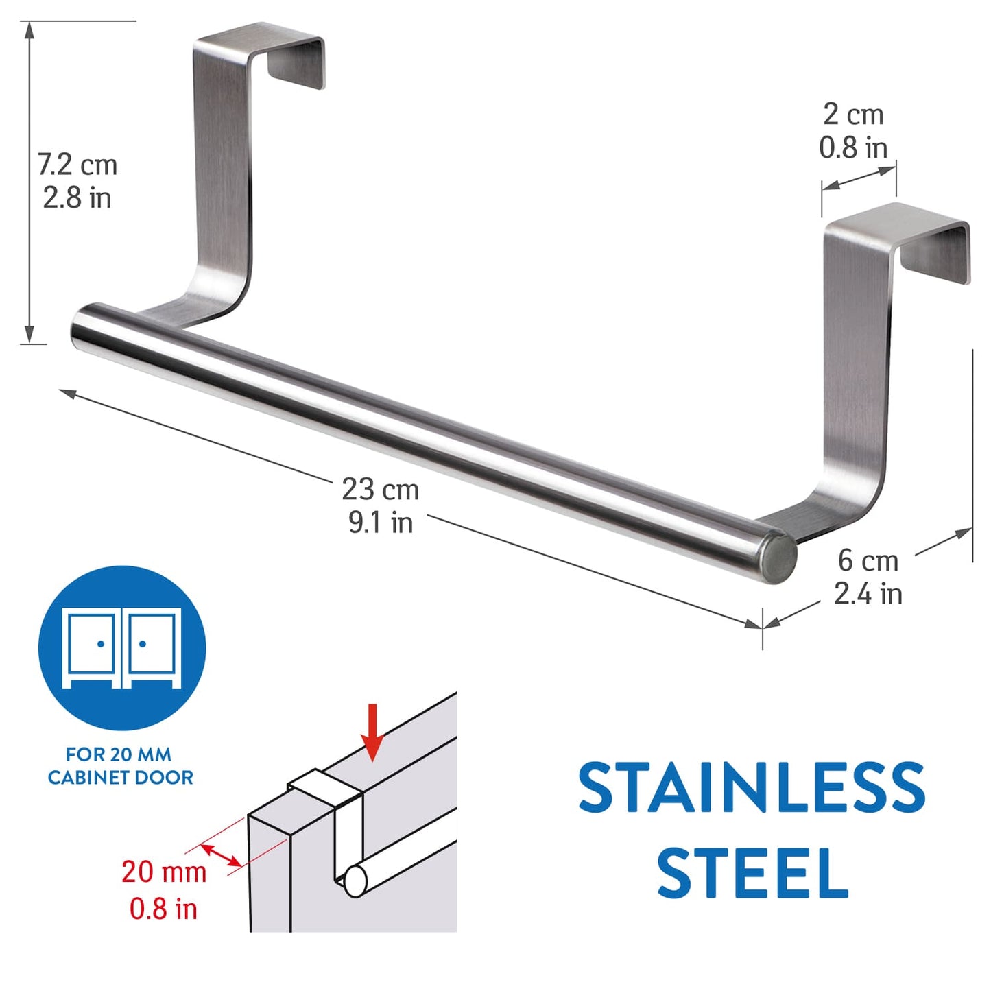 Over the Door Towel Rail Stainless Steel, Tatkraft Horizon, 3