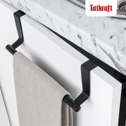 Over the Door Towel Rail, Towel Holder for Cupboard Drawer Cabinet, Kitchen and Bathroom, Tatkraft Horizon Black, 1