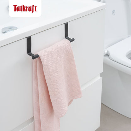 Over the Door Towel Rail, Towel Holder for Cupboard Drawer Cabinet, Kitchen and Bathroom, Tatkraft Horizon Black, 2