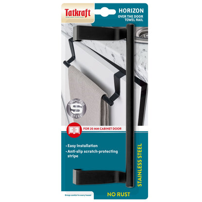 Over the Door Towel Rail, Towel Holder for Cupboard Drawer Cabinet, Kitchen and Bathroom, Tatkraft Horizon Black, 6