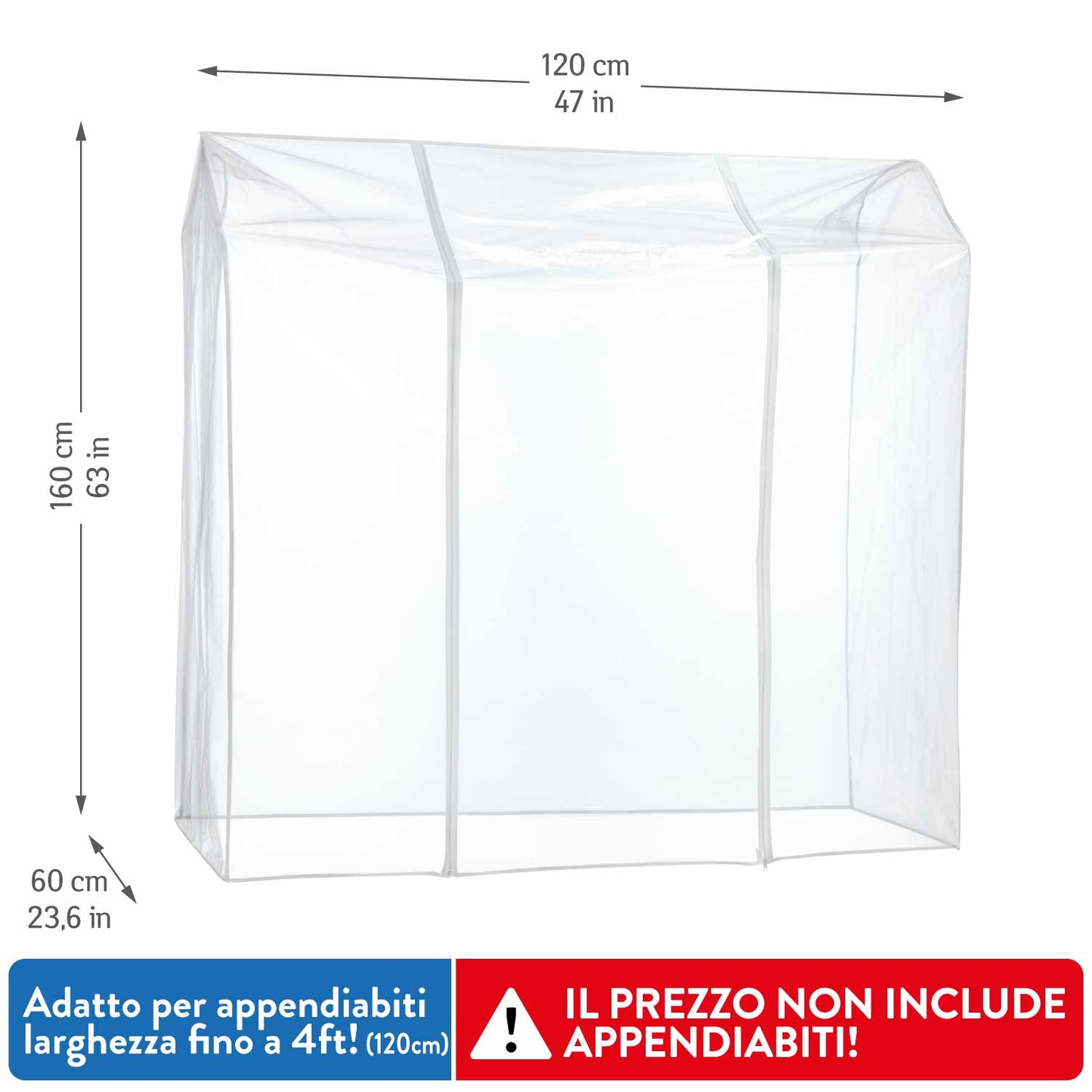 Housse Portant Vetement, Housse pour Portant Vetement, Plastique Waterproof Transparent, L 120 cm, Tatkraft Protector, 6