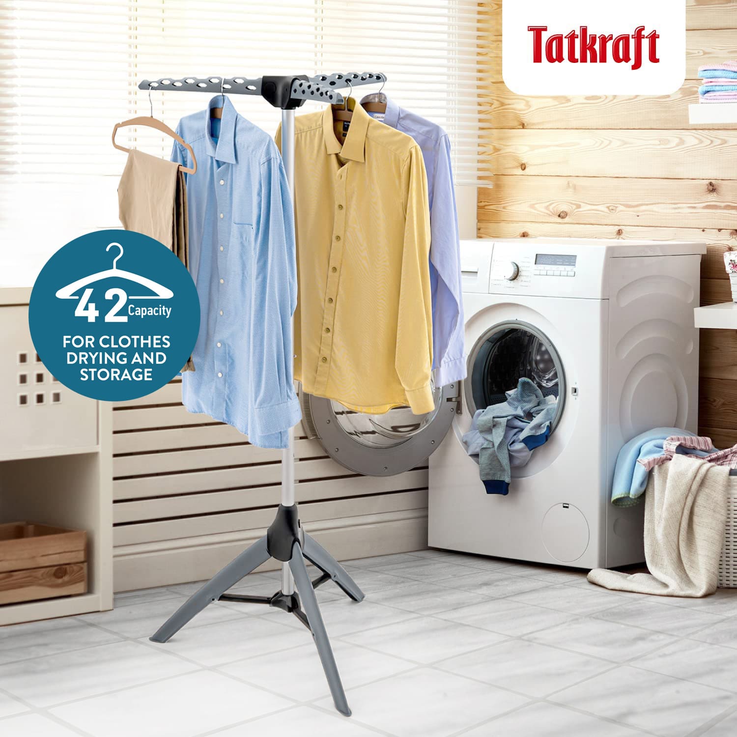 Étendoir à Linge Pliable, Étendoir à Linge Intérieur Solide, Étendoir à Linge Cintre, Tatkraft Pine