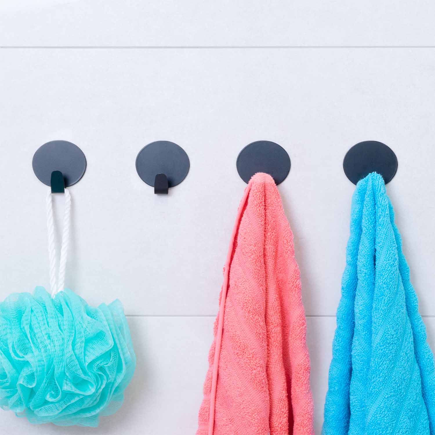 Black Self-Adhesive Hooks, Towel Holder, Set of 4, Tatkraft Crew, 4