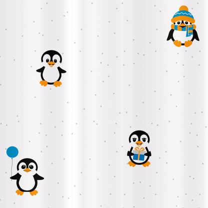 Shower Curtain Liner 180x180 cm, Textile. Waterproof. 12 plastic rings included, Tatkraft Funny Penguins, 2