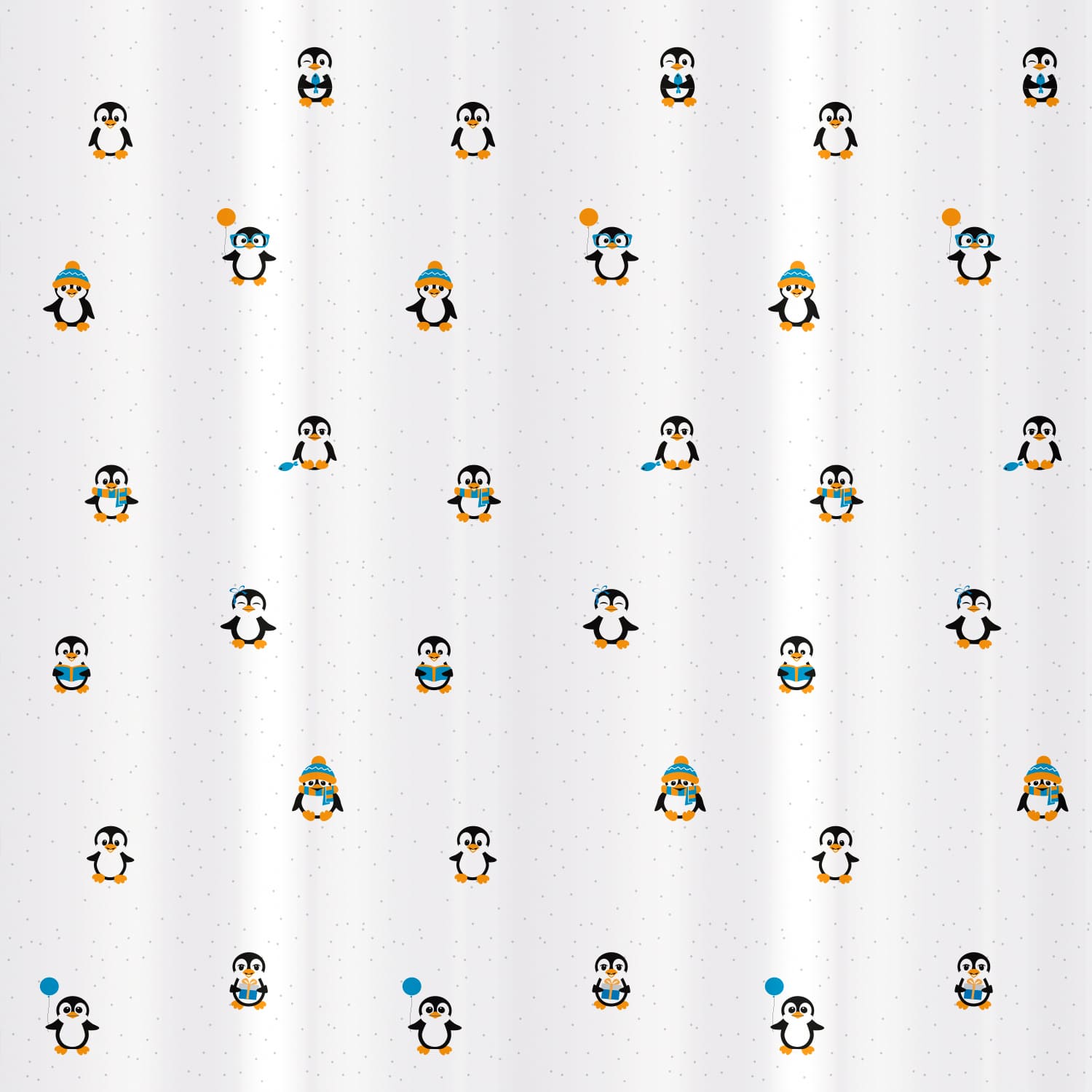 Shower Curtain Liner 180x180 cm, Textile. Waterproof. 12 plastic rings included, Tatkraft Funny Penguins, 3