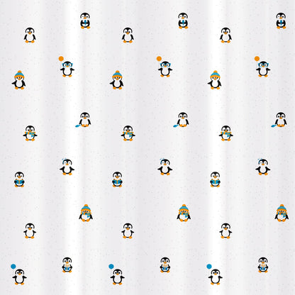 Shower Curtain Liner 180x180 cm, Textile. Waterproof. 12 plastic rings included, Tatkraft Funny Penguins, 3