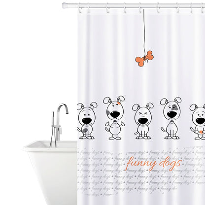 Fabric Shower Curtain with 12 Rings 100% Waterproof 180x180 cm, Tatkraft Funny Dogs