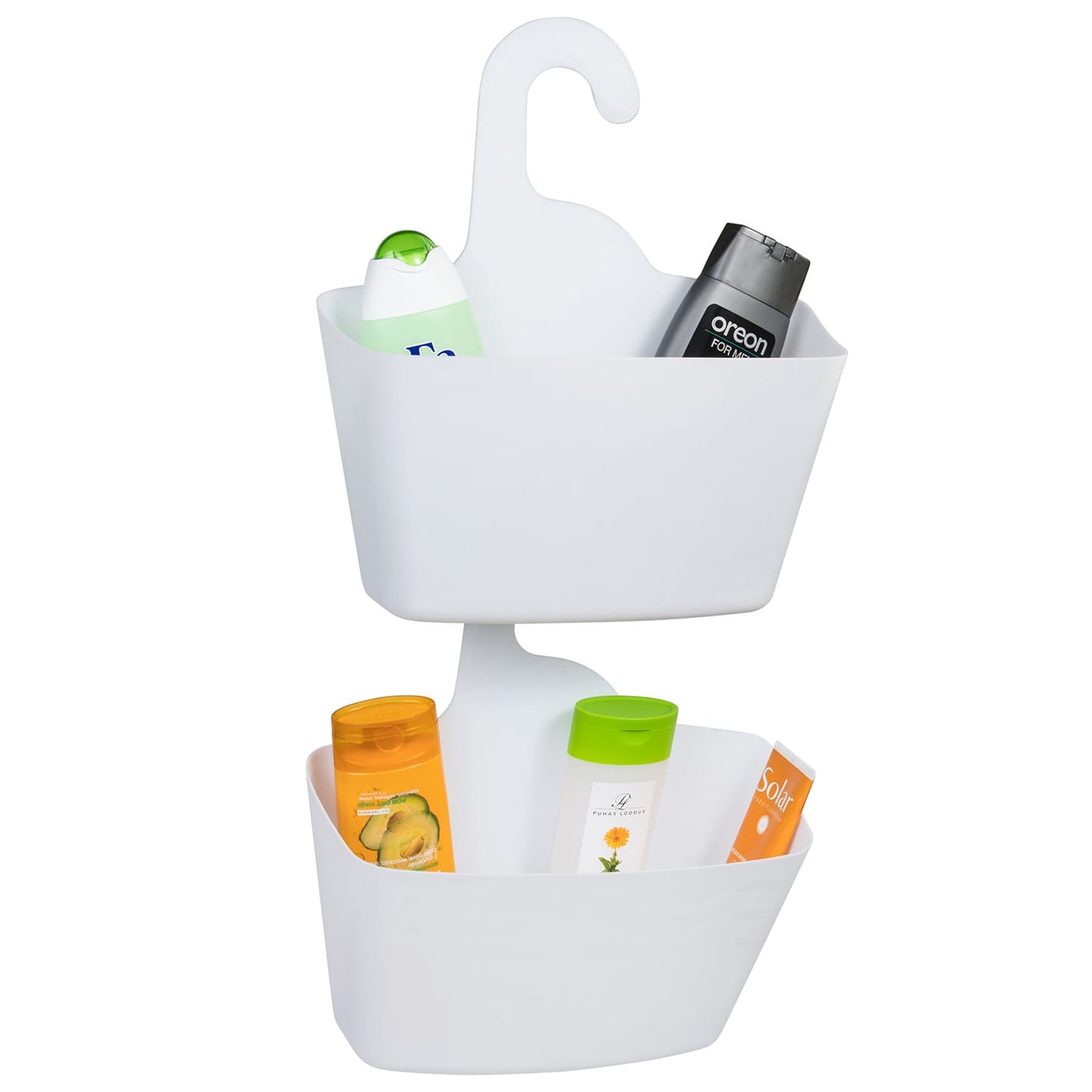 Shower caddy white 2-tier organizer easy to clean no drilling, Tatkraft Posh