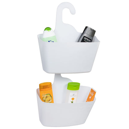 Shower caddy white 2-tier organizer easy to clean no drilling, Tatkraft Posh