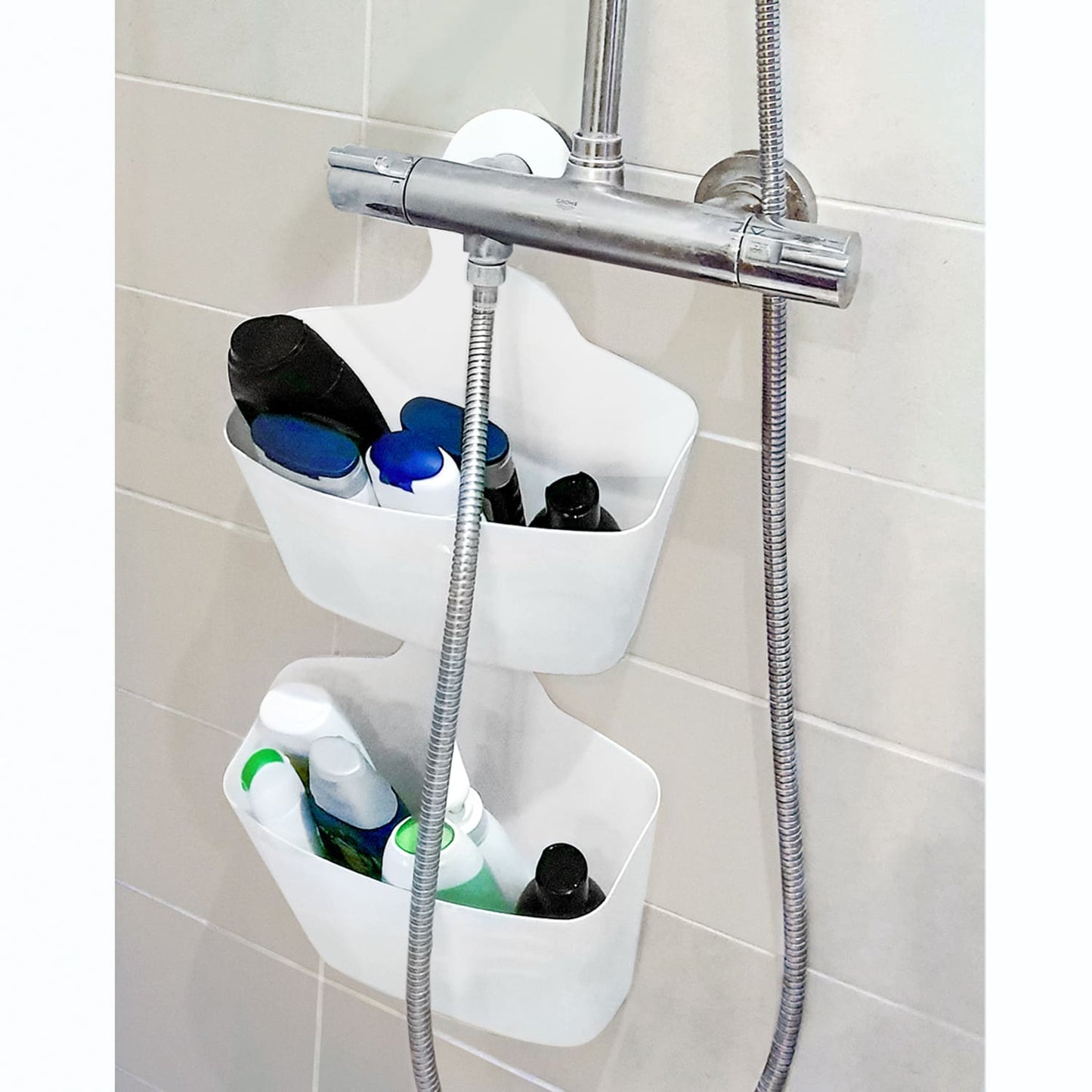 Shower caddy white 2-tier organizer easy to clean no drilling, Tatkraft Posh, 5