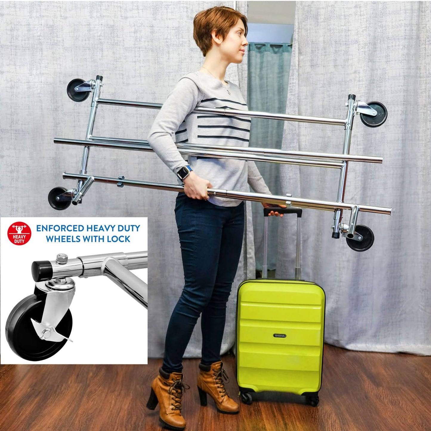 Stand Appendiabiti, Rella Appendiabiti, Stand Appendiabiti Professionale, Portata 100 kg, con Ruote, Tatkraft Drogo, 7