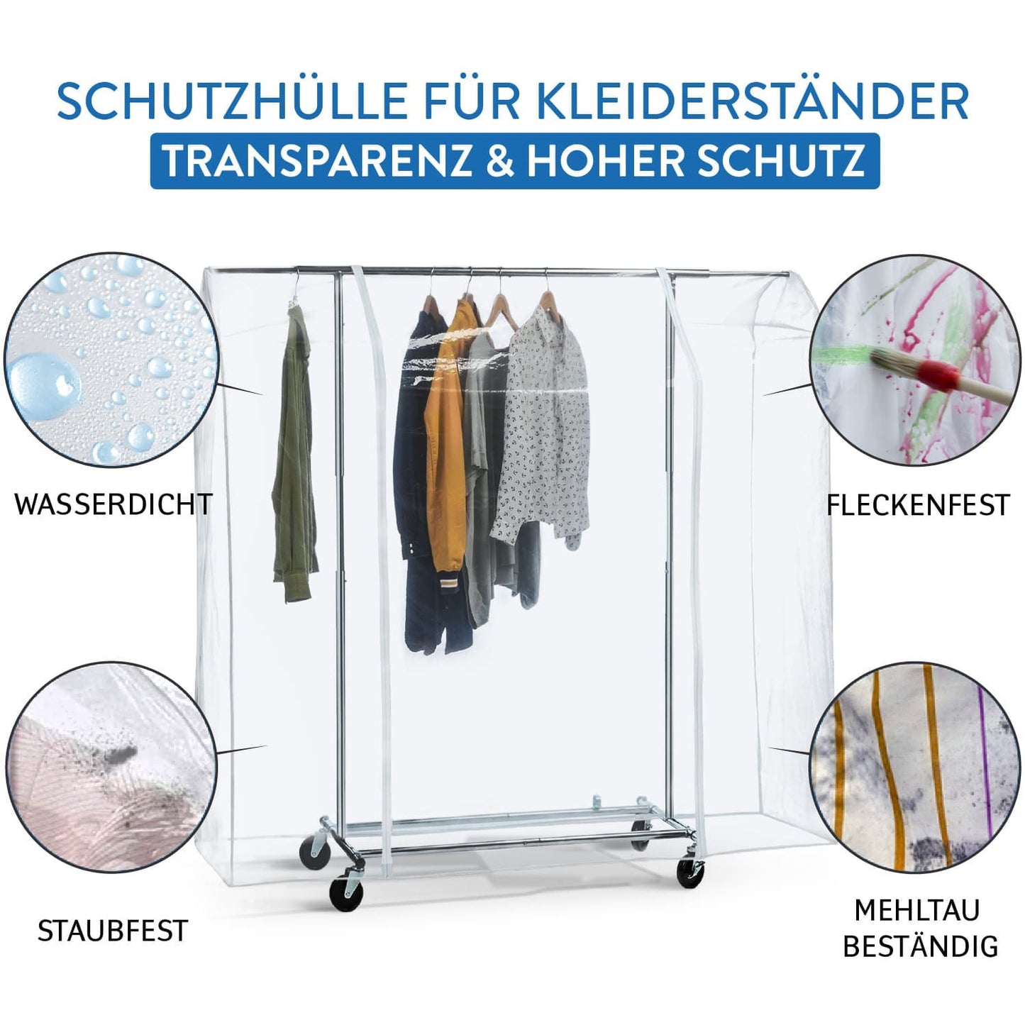 Housse Portant Vetement, Grande, L 183 cm, Housse pour Portant Vetement, Plastique Waterproof Transparent, Tatkraft BIG, 2