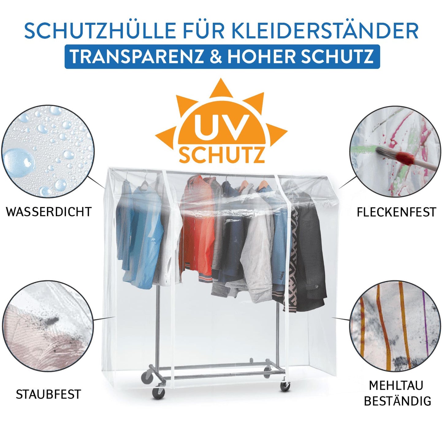 Clothes Rail Cover, Transparent, Protection from UV Dust, Dirt, Rays, Clear PVC Cover with 2 Zippers, Tatkraft Anwalt, 2