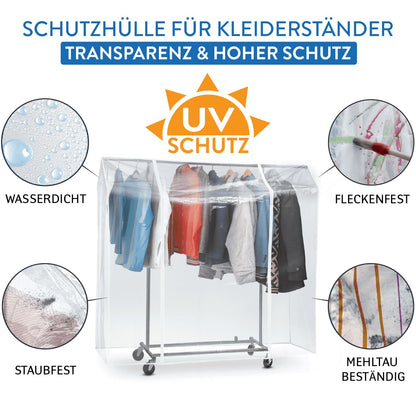 Clothes Rail Cover, Transparent, Protection from UV Dust, Dirt, Rays, Clear PVC Cover with 2 Zippers, Tatkraft Anwalt, 2