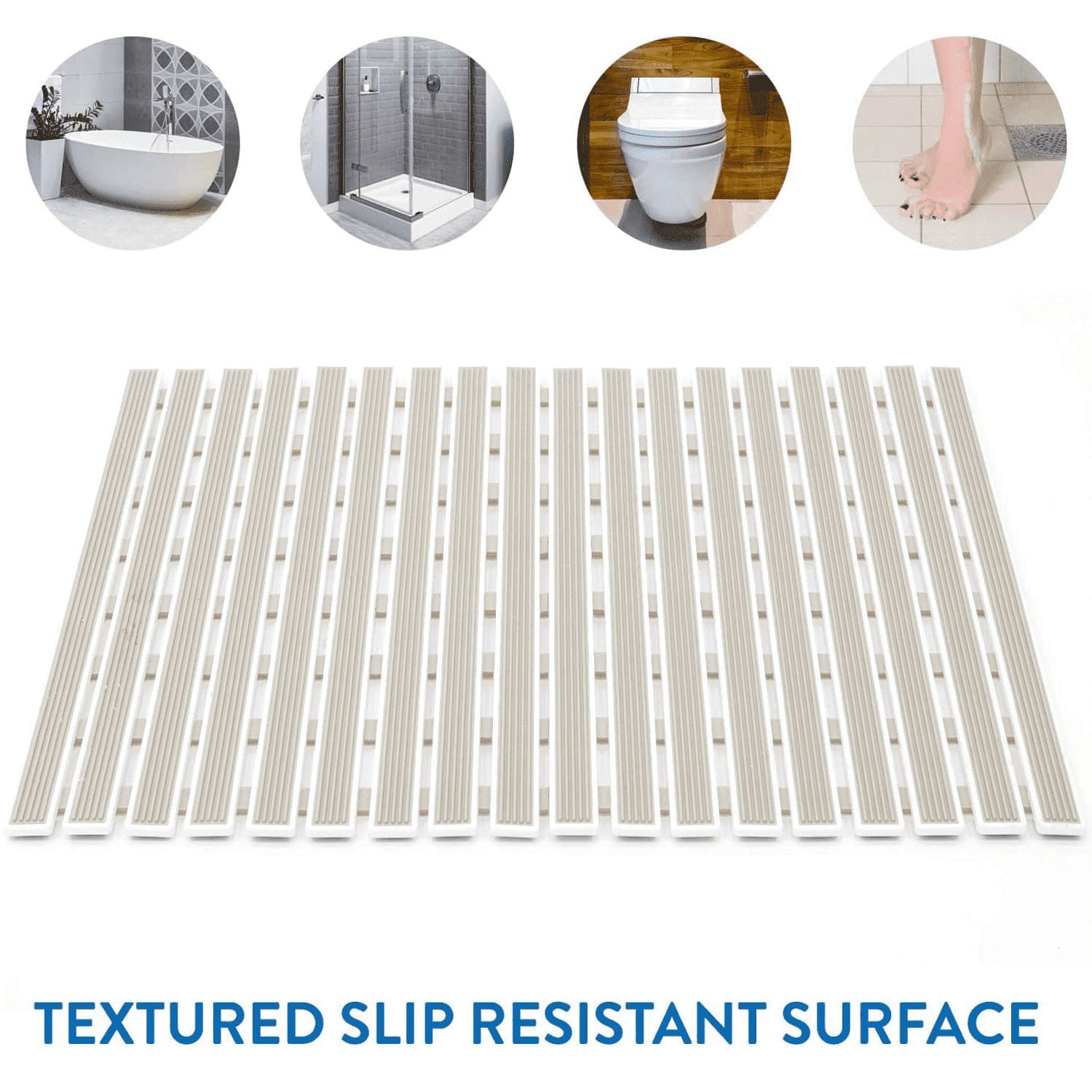 Non-Slip Bath Mat, 126 Reliable Suction Cups, Anti-Slip Surface, 62х40 cm, Tatkraft Bond Beige, 5