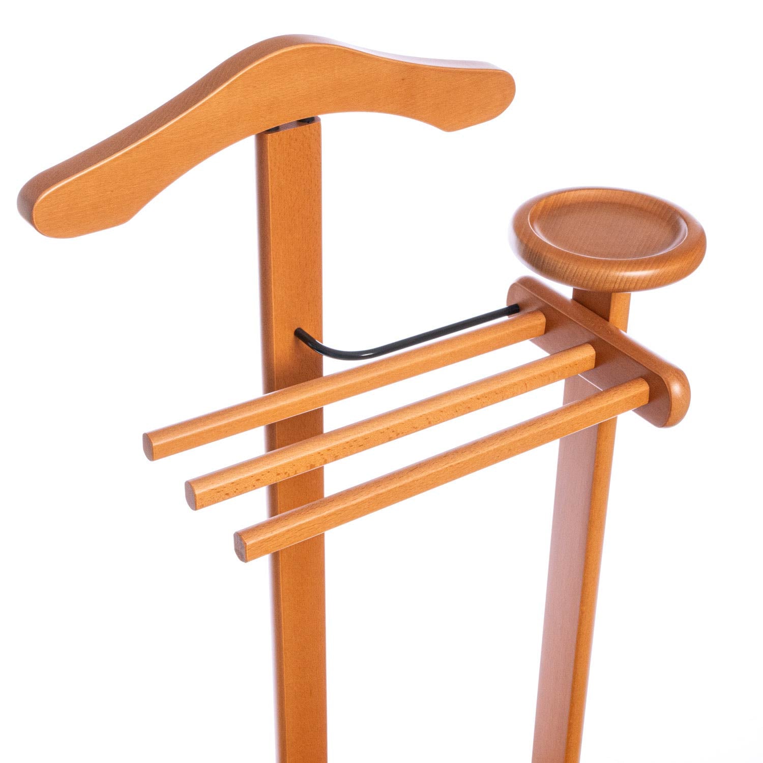 Valet de Chambre Bois, Composé d'un cintre, de 3 porte-pantalons et d'une tablette de rangement, cerise, Tatkraft Lord, 15