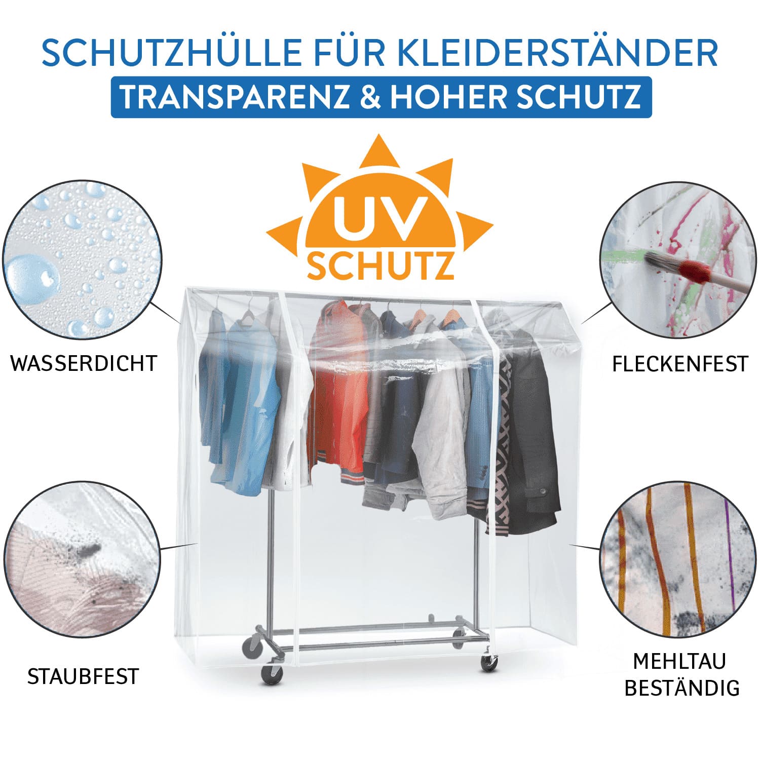 Transparent Clothes Rail Cover, Protection from UV Rays, with 2 Zippers, Tatkraft Protector, 1