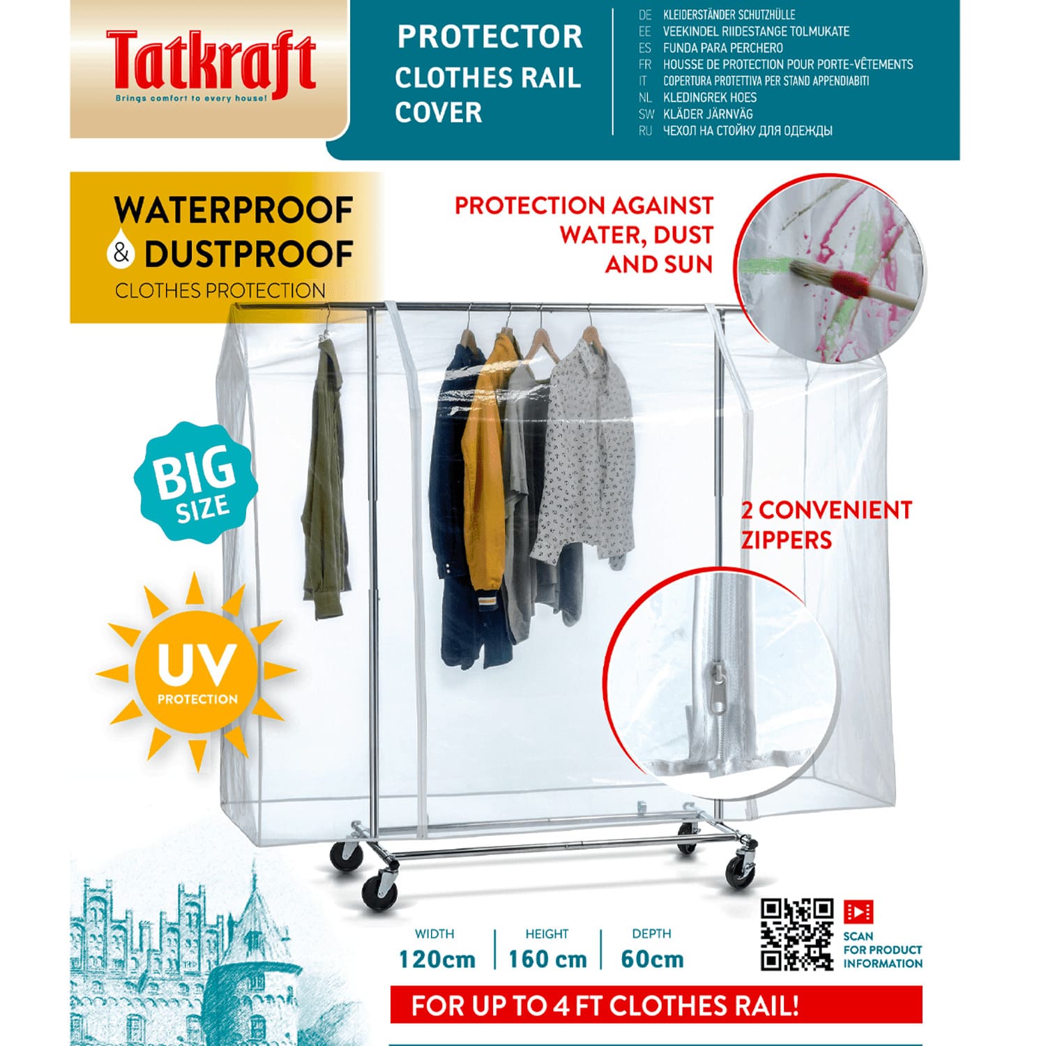 Transparent Clothes Rail Cover, Protection from UV Rays, with 2 Zippers, Tatkraft Protector, 8