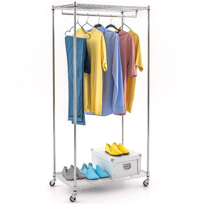 Wardrobe on Wheels, Heavy Duty Clothes Rail with 2 Shelves, art moon Buffalo