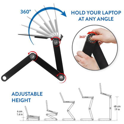 Laptop Table for Bed, Folding Laptop Table with Mouse Pad, USB Powered Fans, Adjustable Laptop Stand, WonderWorker Einstein, 4