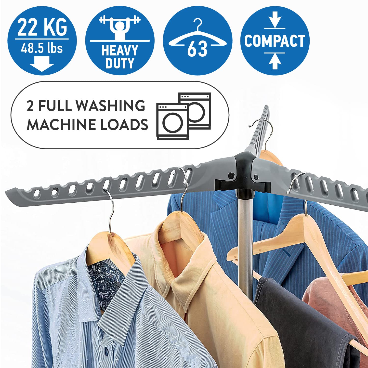 Sturdy Foldable Clothes Airer, Clothes Hanger Stand, Drying Rack, Max Capacity 22kg, art moon Cedar, 2