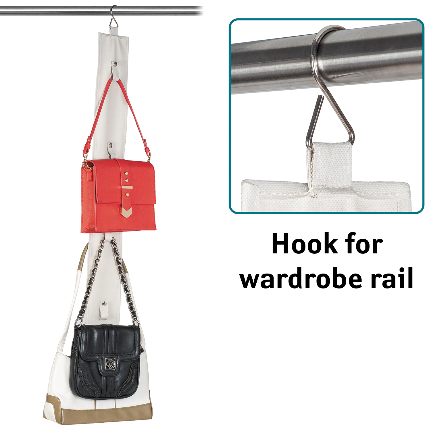 Tatkraft Roo Set of 3 Wardrobe Handbag Organisers Two-Sided 8 Snap Clap Hooks