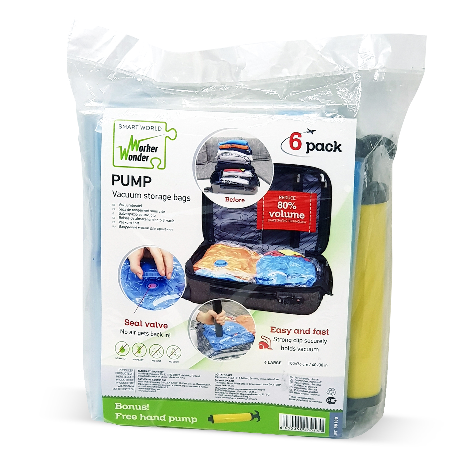 TYEERS Vacuum Storage Bags 6 Pack Premium Jumbo Vacuum Sealer Bags 100x80 cm Works With Any Vacuum Free Hand Pump Included 