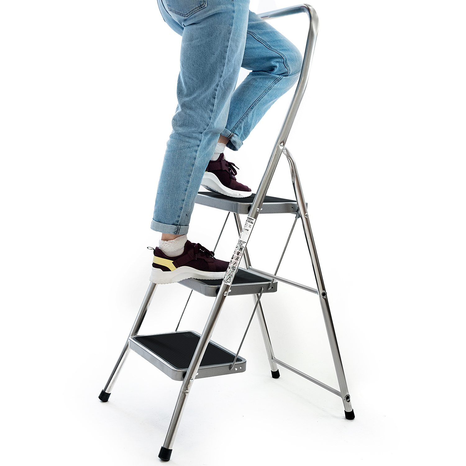 High Handle for knee support 150 kg Tatkraft Hike 3 Step Ladder Made in Italy Non Slip wide steps T/ÜV certificate